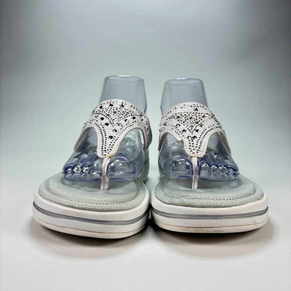 Skechers Gray Rhinestone Platform Thong Slip On Comfort Sandals Women's Size 8 - Picture 2 of 11